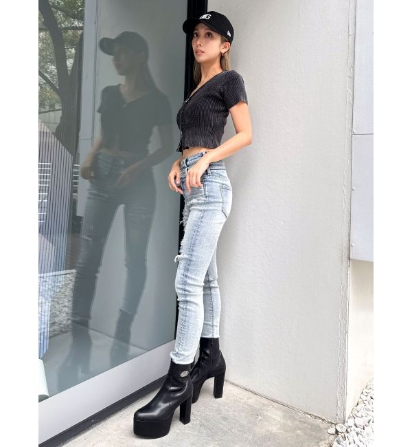 GYDA「ハーフスリーブブリーチWファスナーリブニットトップス」|ニット・セーター|