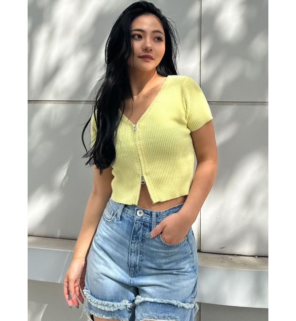 GYDA「ハーフスリーブブリーチWファスナーリブニットトップス」|ニット・セーター|