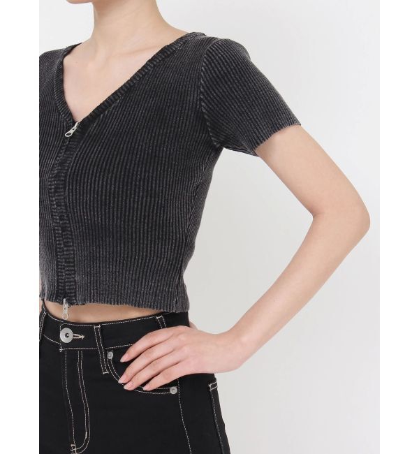 GYDA「ハーフスリーブブリーチWファスナーリブニットトップス」|ニット・セーター|