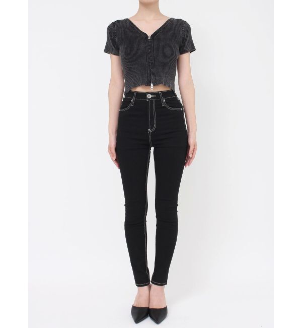 GYDA「ハーフスリーブブリーチWファスナーリブニットトップス」|ニット・セーター|