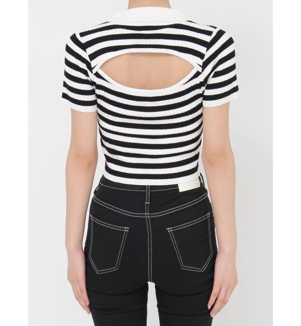 GYDA「BACK OPENハーフスリーブPOLOニットトップス」|ニット・セーター|