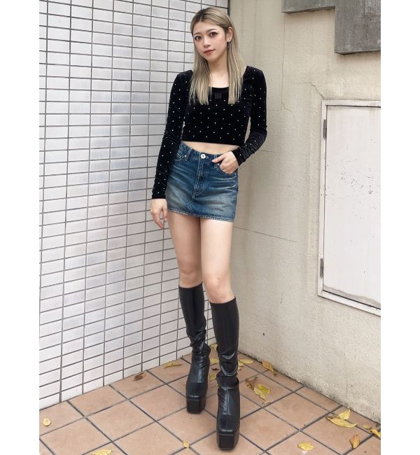 GYDA「Vintageデニムスカートライクショートパンツ」|スカート|