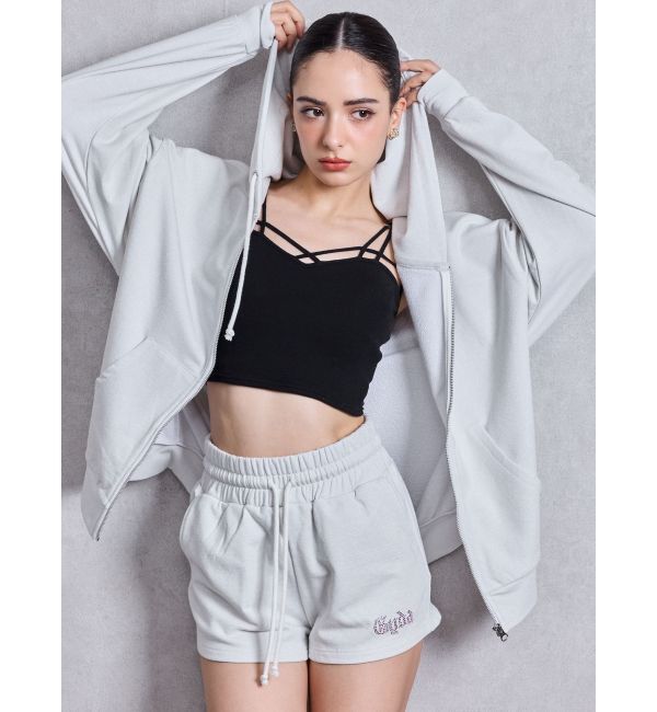 GYDA「BACK GYDAラインストーンラメパーカー」|カーディガン|