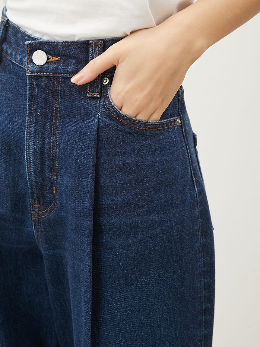 Mila Owen「センタープレスタックワイドテーパードデニムパンツ【ウォッシャブル】」|デニム|