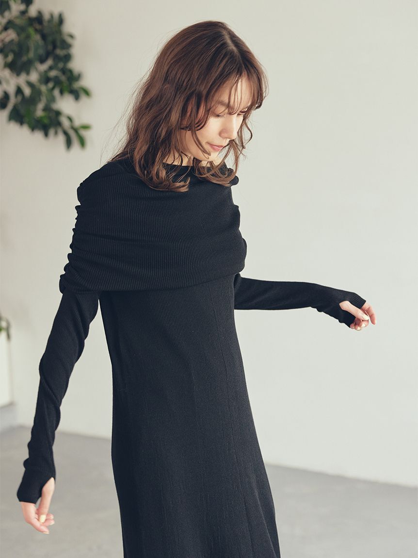 Mila Owen「【セットアイテム】2wayスヌードオフショルリブニットワンピース」|ワンピース|