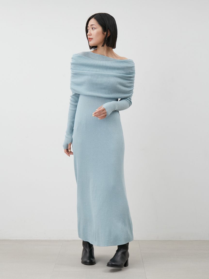 Mila Owen「【セットアイテム】2wayスヌードオフショルリブニットワンピース」|ワンピース|