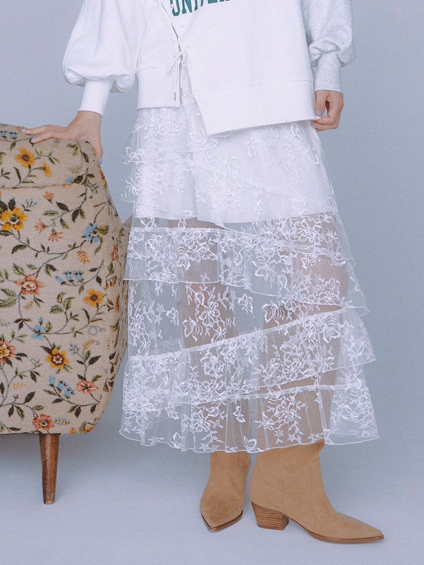 FURFUR「ティアードレーススカート」|スカート|WHT