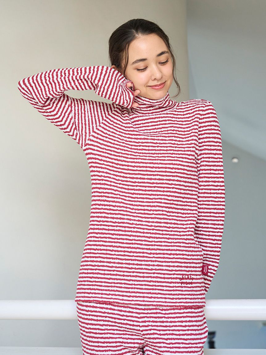 gelato pique「【HOLIDAY】ボーダーふくれジャガードハイネックロンT」|ルームウェア|RED