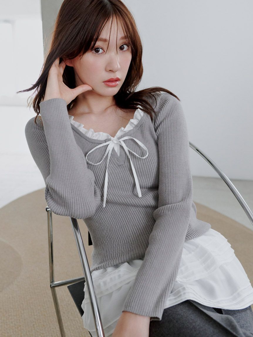 SNIDEL「【WEB限定カラーあり】フリルドッキングニットプルオーバー」|ニット・セーター|GRY