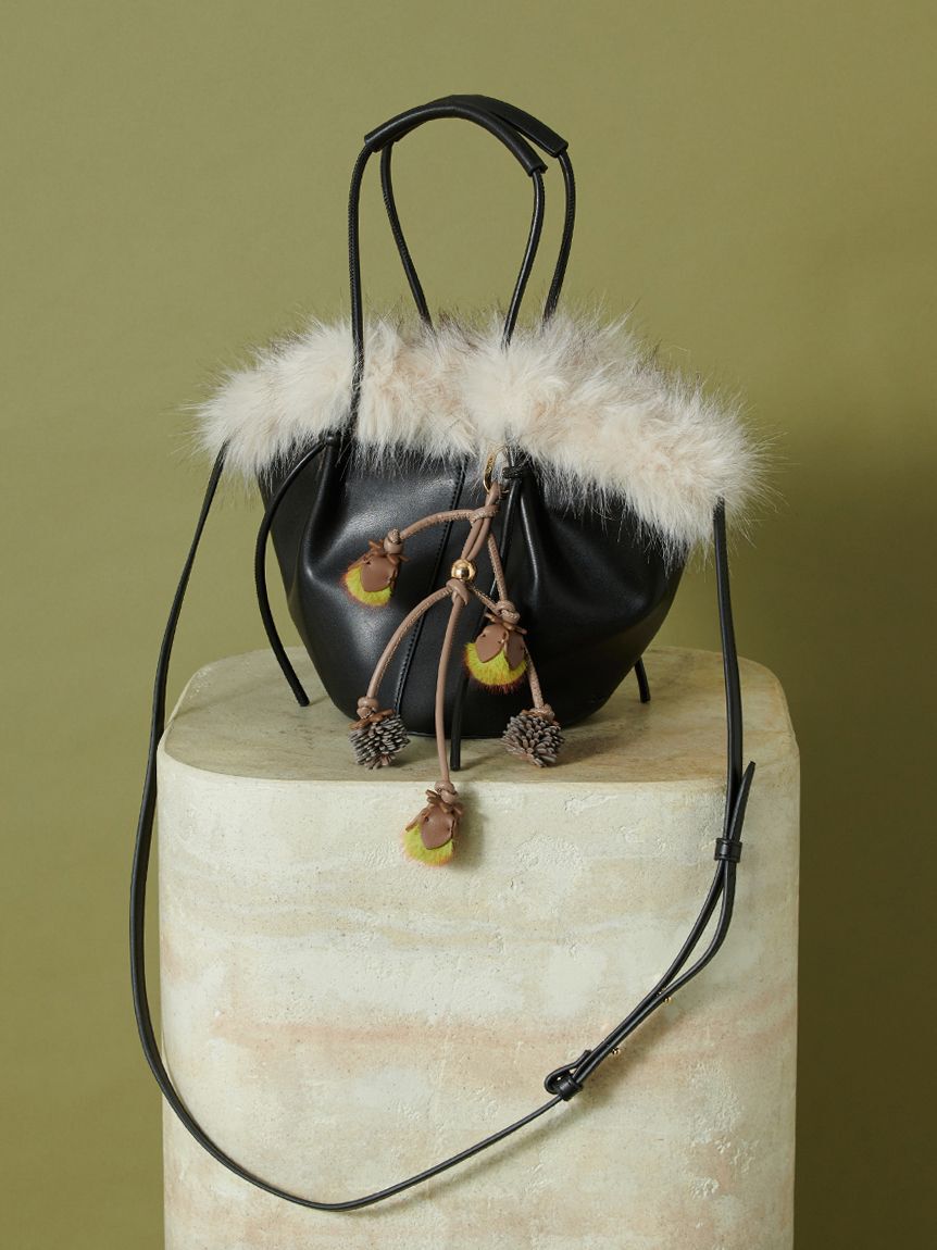 SNIDEL「ファーバケットバッグ」|ハンドバッグ|BLK
