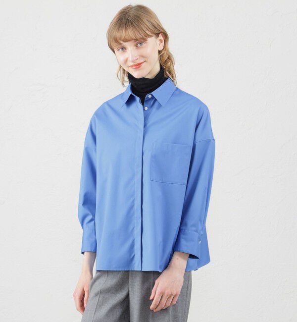 MACKINTOSH PHILOSOPHY「フライフロントクロップドシャツ」|シャツ・ブラウス|ブルー