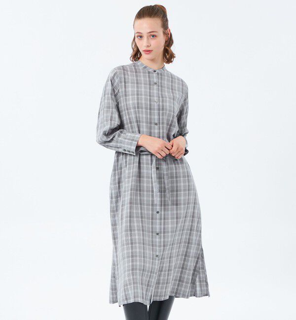 MACKINTOSH PHILOSOPHY「タックスリーブチェックシャツドレス」|ワンピース|チャコールグレー