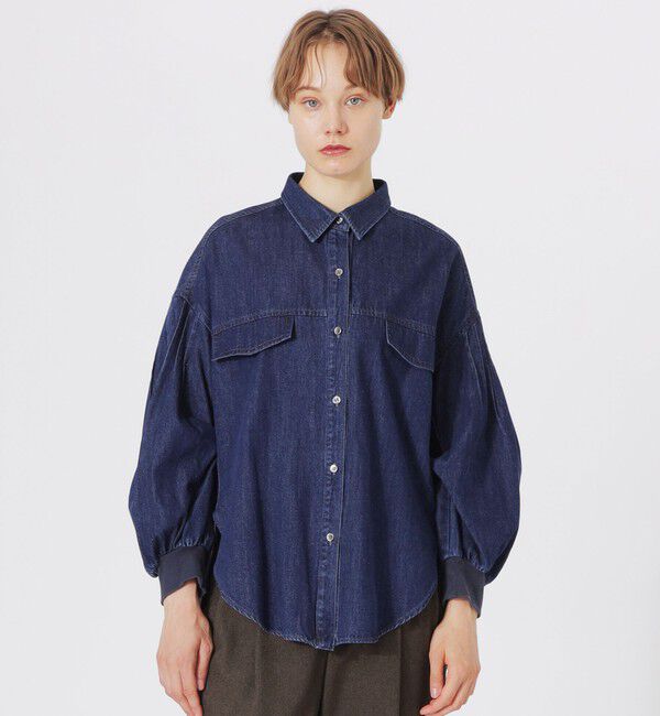  「バックプリーツデニムシャツ」|シャツ・ブラウス|ネイビー