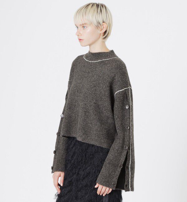  「キャメル混パイピングプルオーバー」|ニット・セーター|チャコールグレー