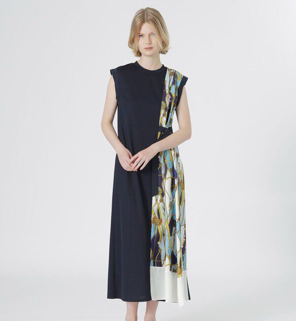  「スカーフサイドブロッキングワンピース」|ワンピース|ネイビー