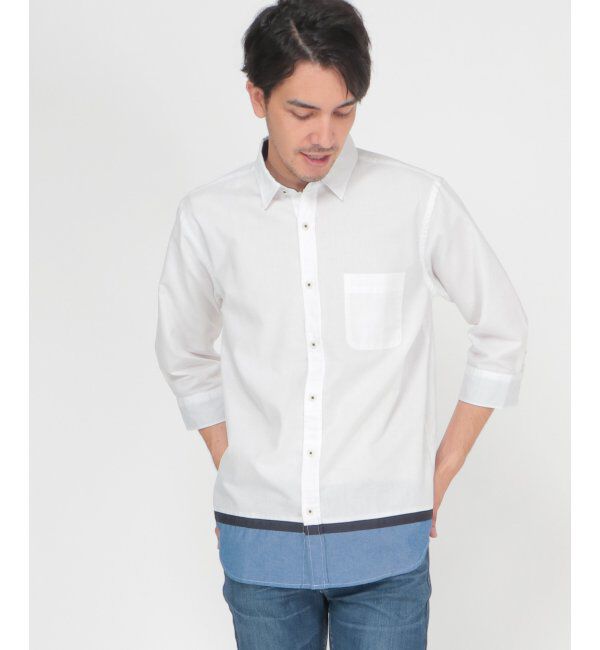 ikka「7分オックス裾切り替えシャツ」|シャツ・ブラウス|ホワイト