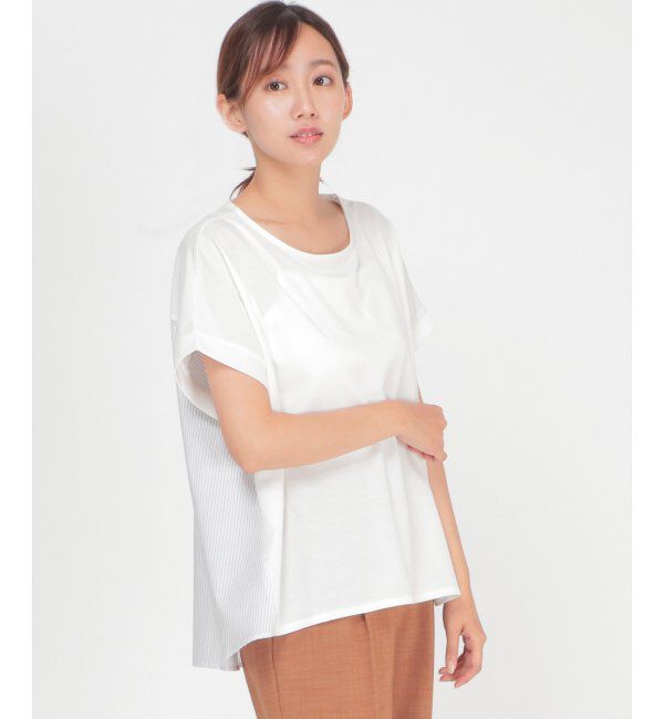 ikka「異素材切り替え裾ラウンドプルオーバー」|その他|オフホワイト