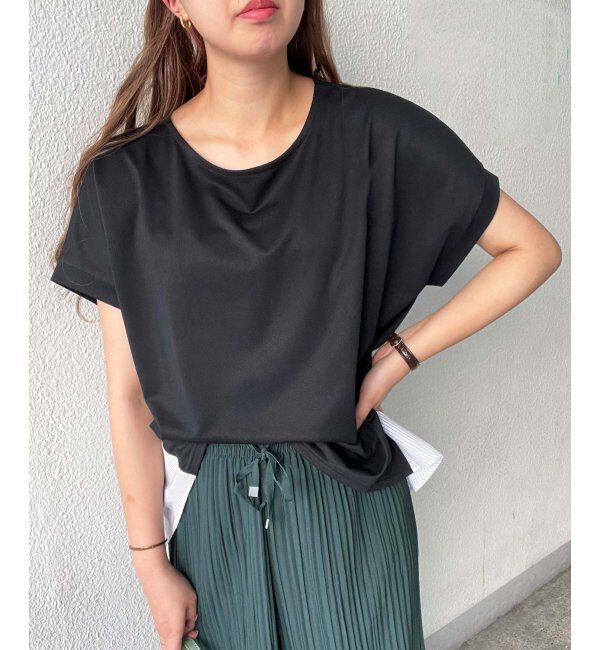 ikka「異素材切り替え裾ラウンドプルオーバー」|その他|ブラック