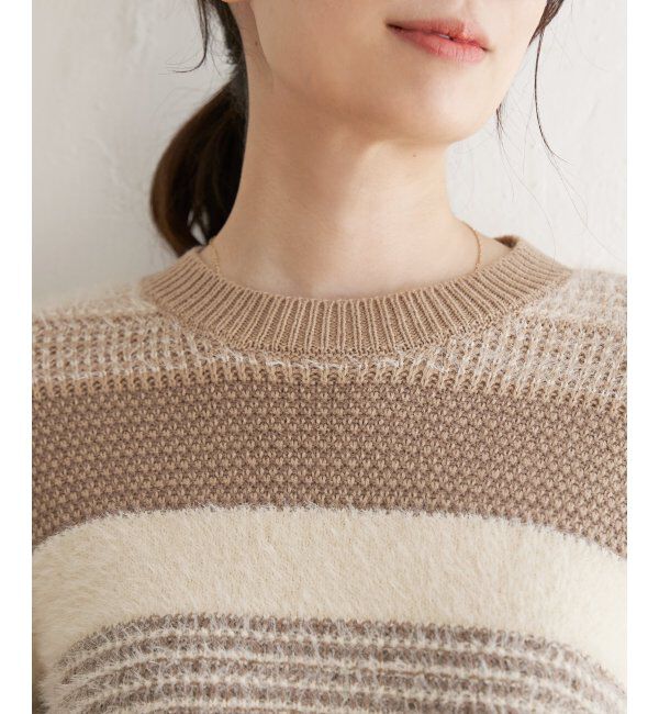 ikka「フェザー切り替えボーダーニットプルオーバー」|プルオーバー|
