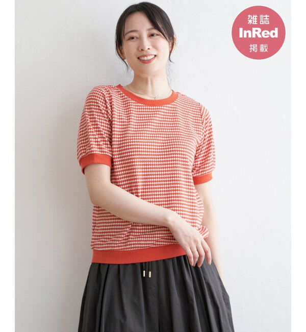 ikka「ハニカム柄ジャガードカットソー」|その他|オレンジ