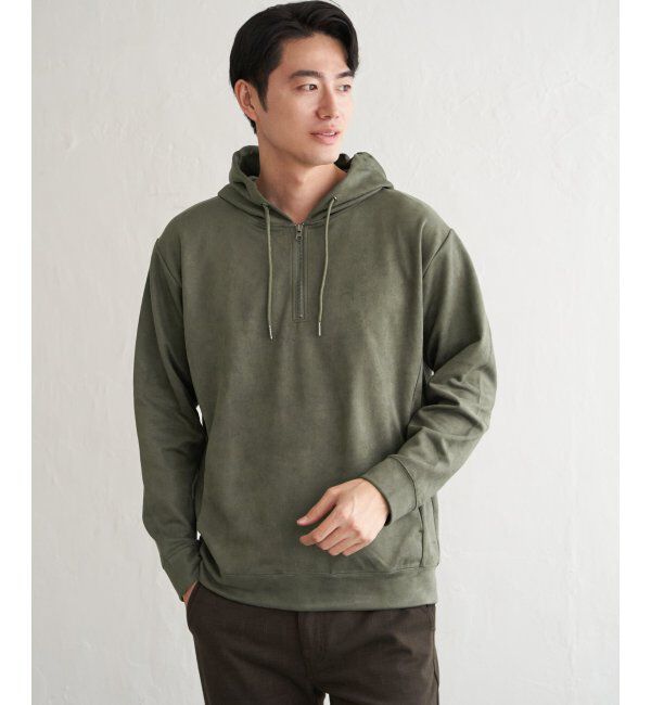 ikka「GOKU楽スエードハーフジップパーカ」|パーカー|