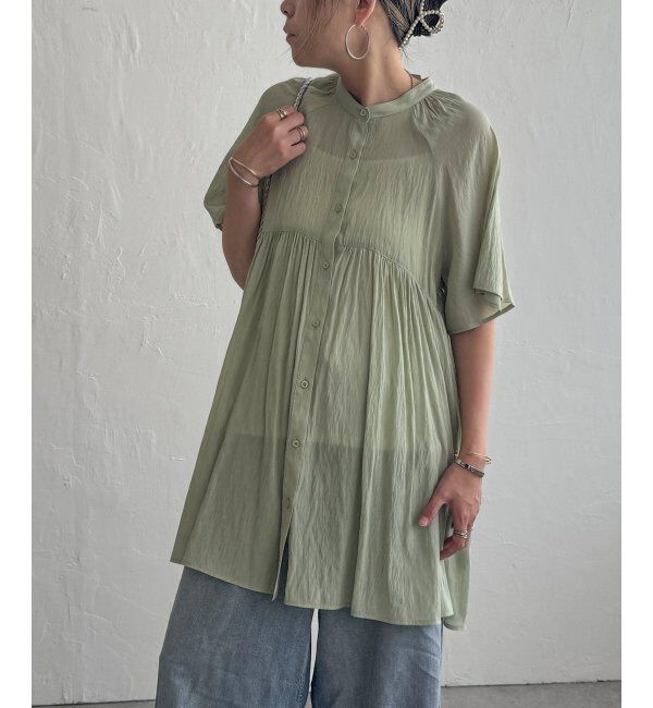 Lbc with Life「ティアードギャザーチュニック」|シャツ・ブラウス|グリーン