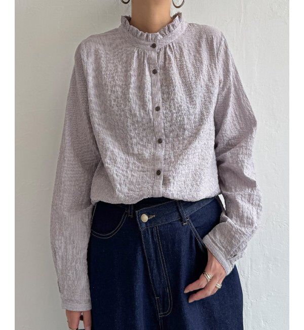 Lbc with Life「オーガニックコットン襟フリルブラウス」|シャツ・ブラウス|パープル