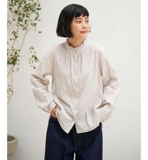 Lbc with Life「オーガニックコットン襟フリルブラウス」|シャツ・ブラウス|ベージュ