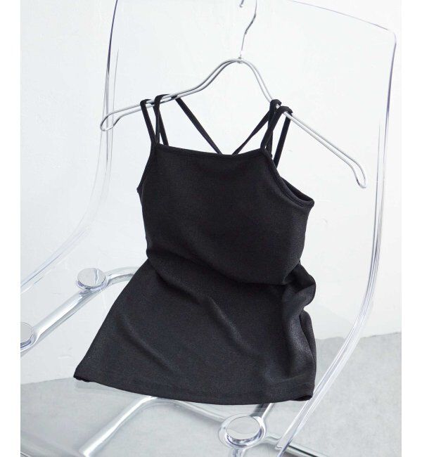 VENCE share style「ラメカットソーバッククロスキャミソール」|タンクトップ|ブラック