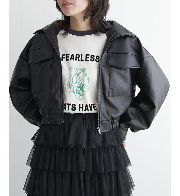 VENCE share style「合皮ショートジャケット」|ブルゾン・スタジャン|ブラック