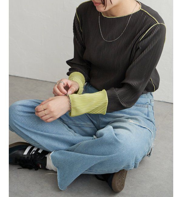 VENCE share style「プリーツ加工配色袖トップス」|その他|チャコール