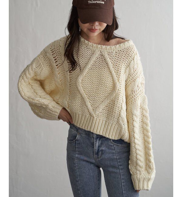 VENCE share style「ロービングケーブルショートプルオーバー」|ニット・セーター|