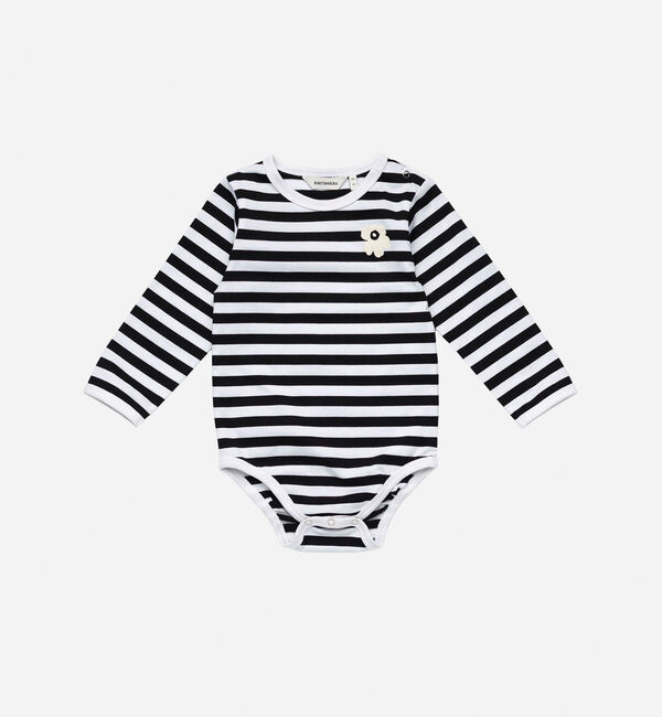 Marimekko「【kids】Vinde Tasaraita Unikko ロンパース」|ロンパース|ホワイト&times;ブラック