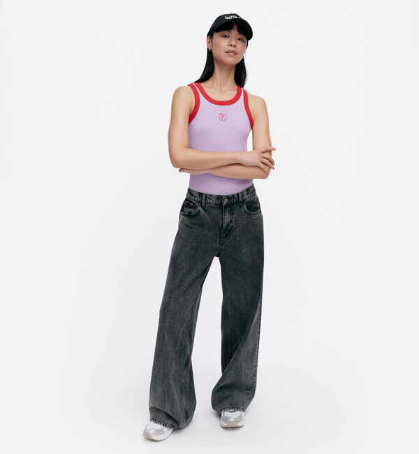 Marimekko「Surrea Piirto Unikko Placement カットソー」|シャツ・ブラウス|ライラック&times;レッド