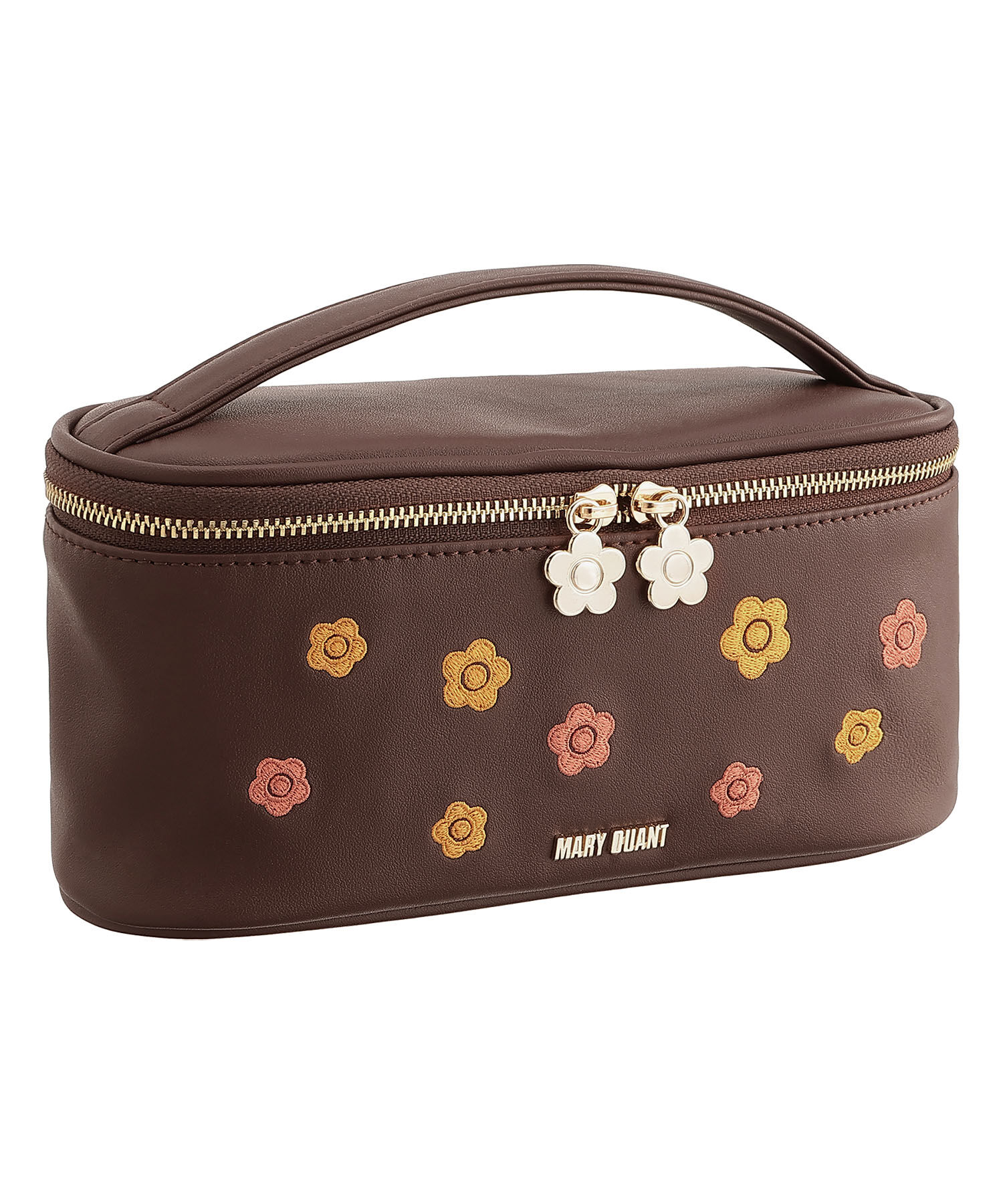 MARY QUANT「バイカラーデイジー刺繍 ミニバニティ」|ポーチ|ブラウン