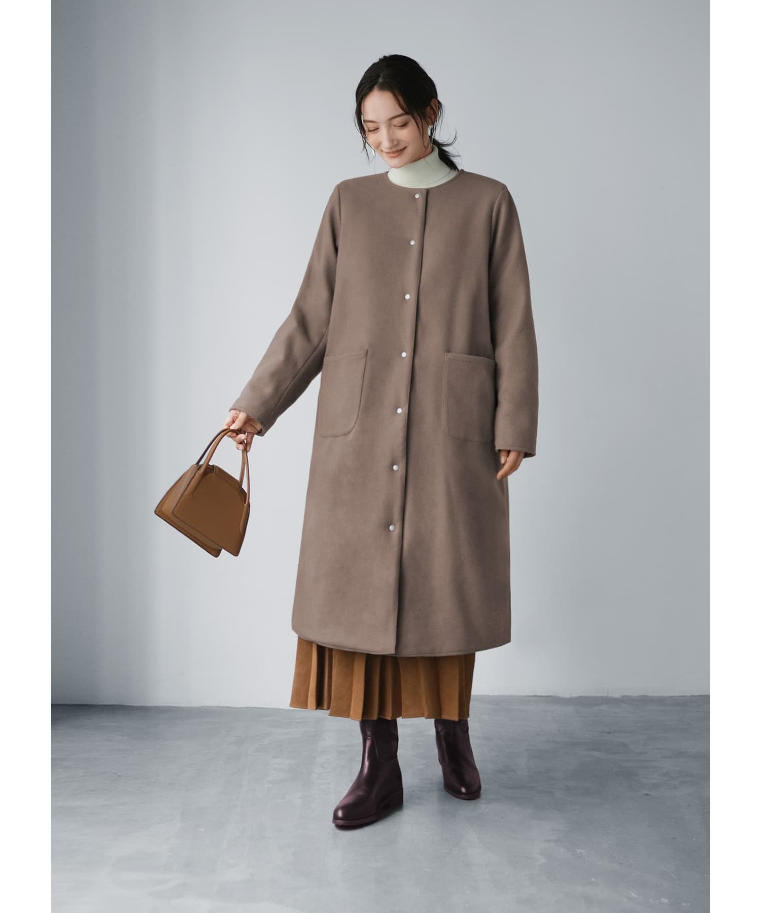 STYLE DELI「リバーシブルキルティングコート」|ノーカラーコート|ダークトープ