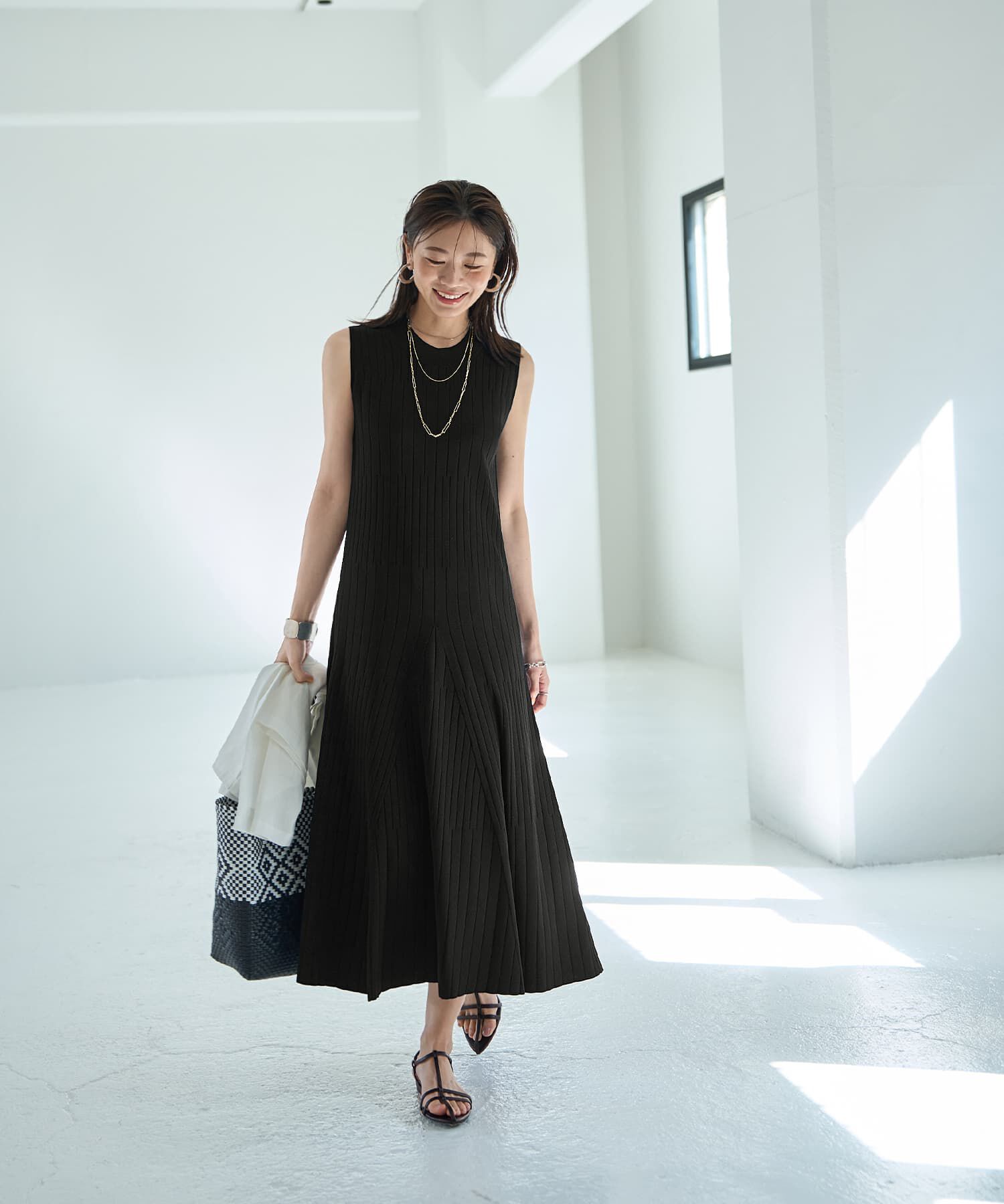 STYLE DELI「【LUXE】パネル編みフレアワンピース」|ワンピース|ブラック