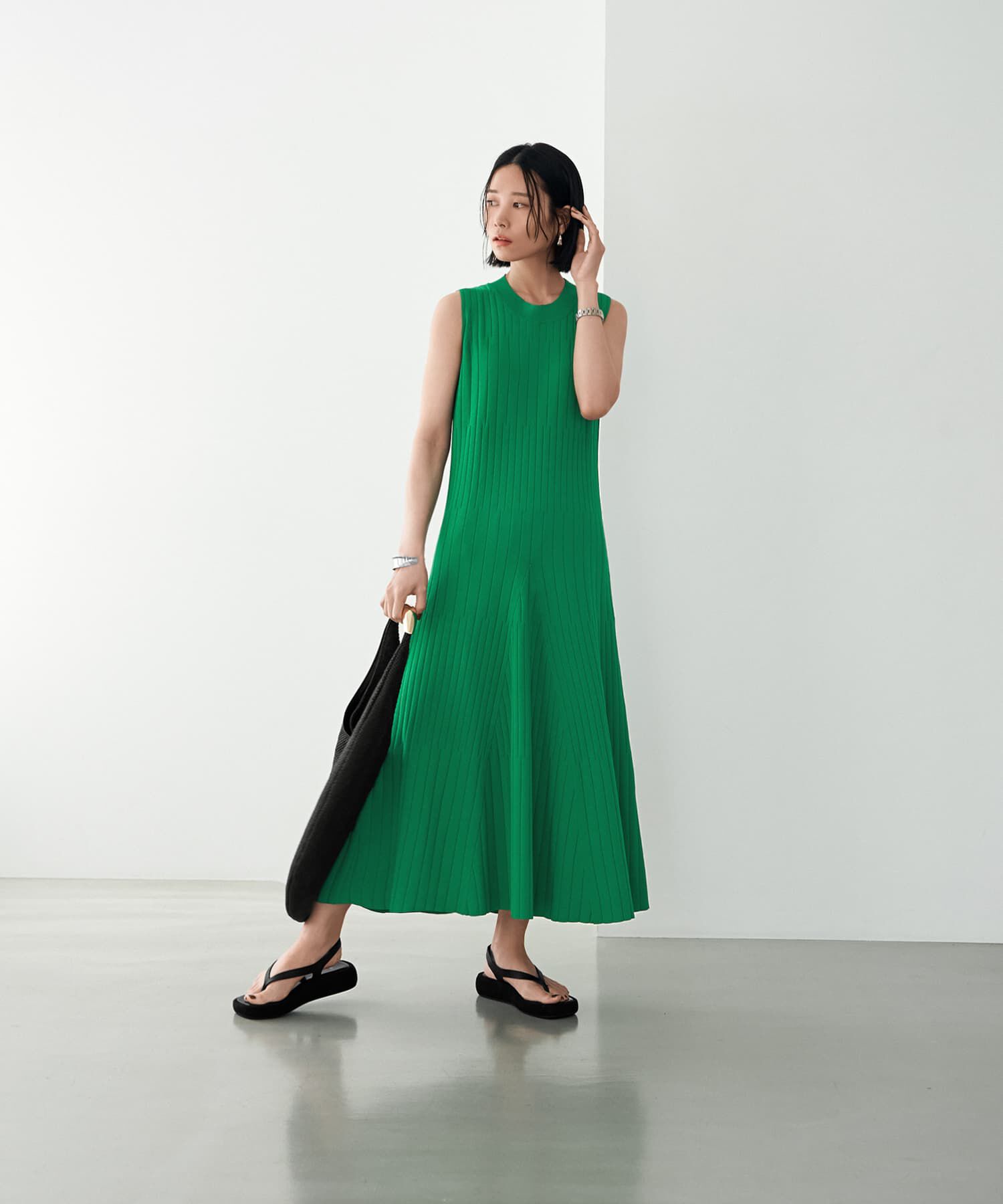 STYLE DELI「【LUXE】パネル編みフレアワンピース」|ワンピース|グリーン