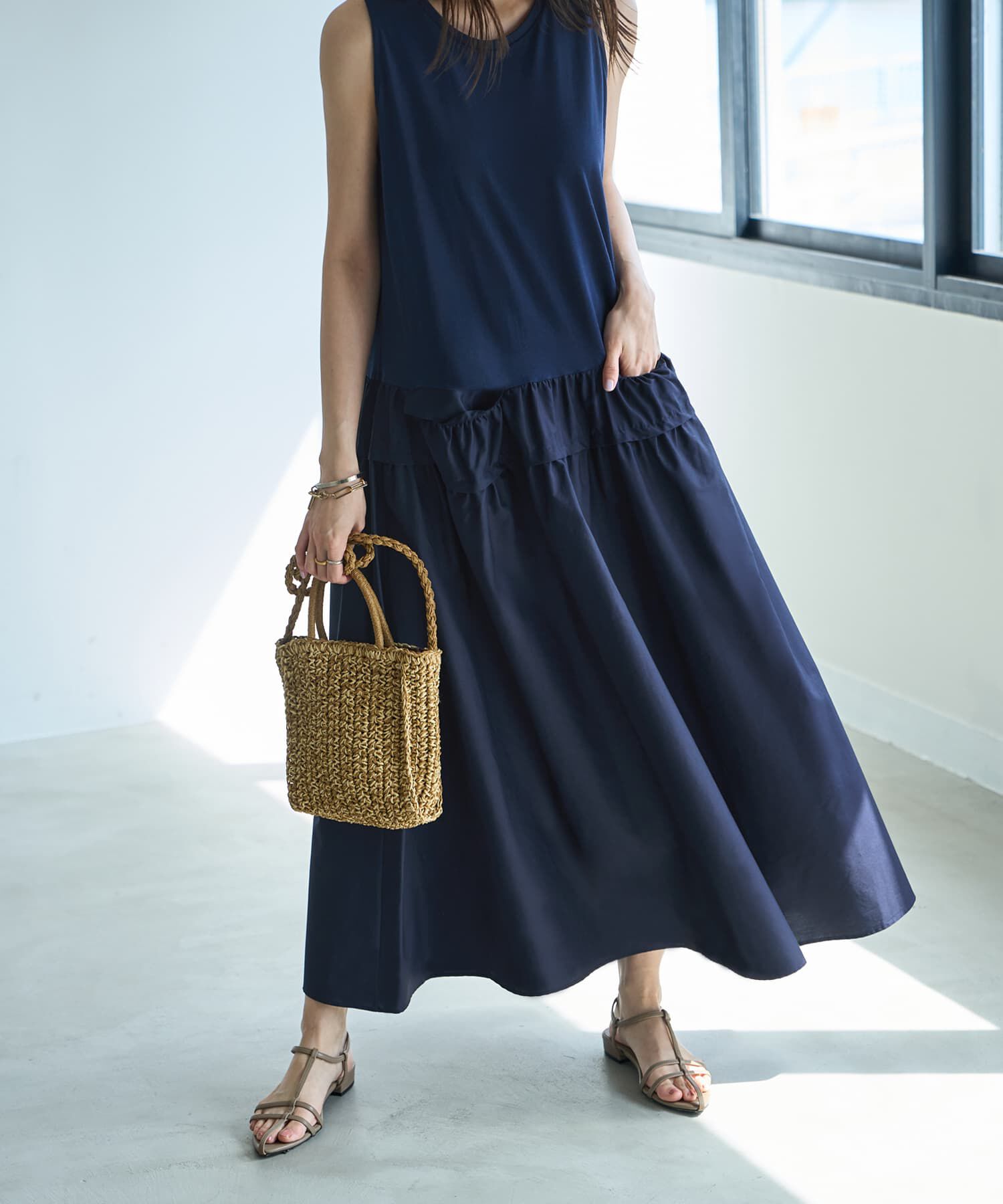 STYLE DELI「【Made in JAPAN】生地コンビボリュームスカートワンピース」|ワンピース|