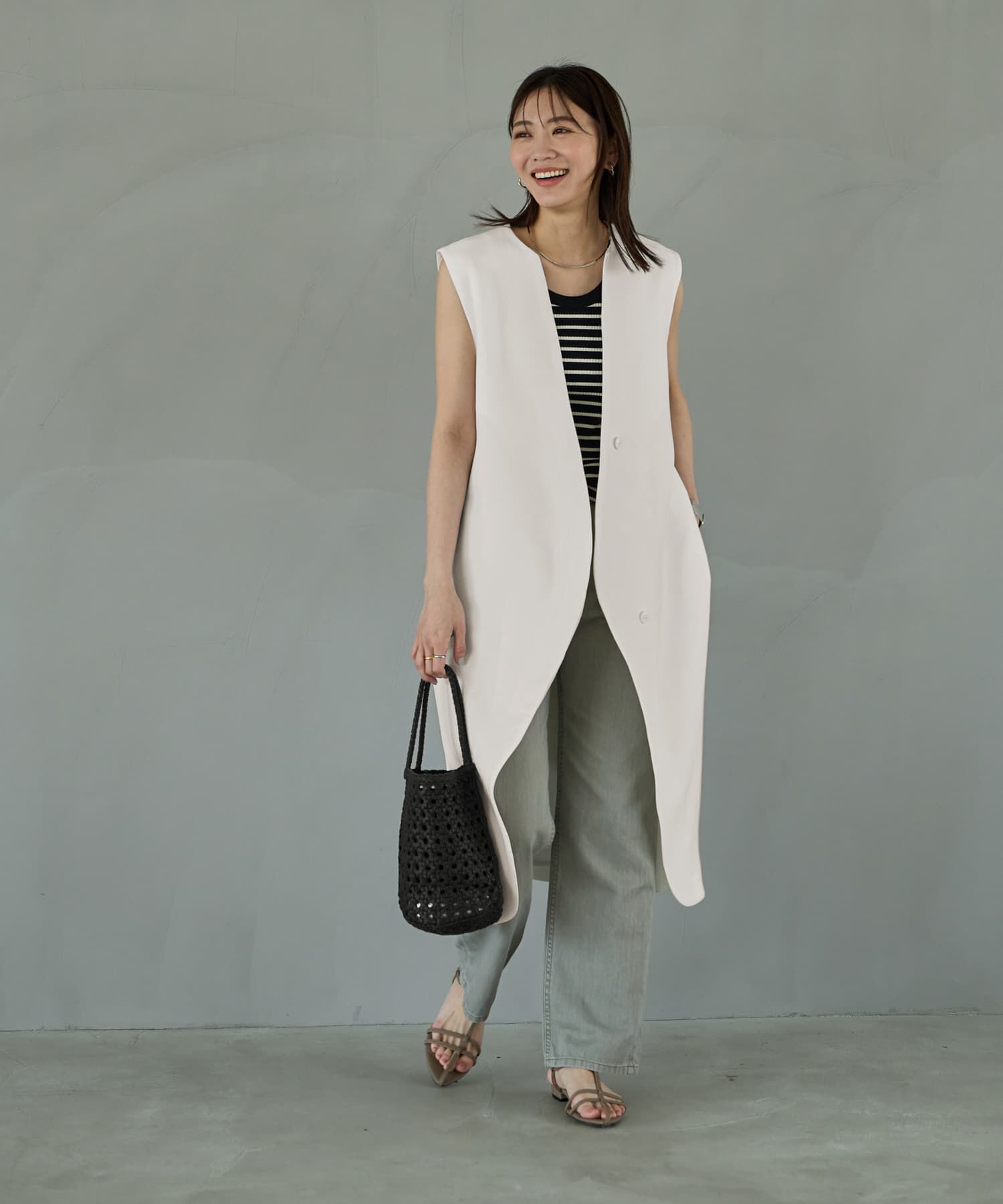 STYLE DELI「【LUXE】フロントカーブロングジレ」|ベスト・ジレ|