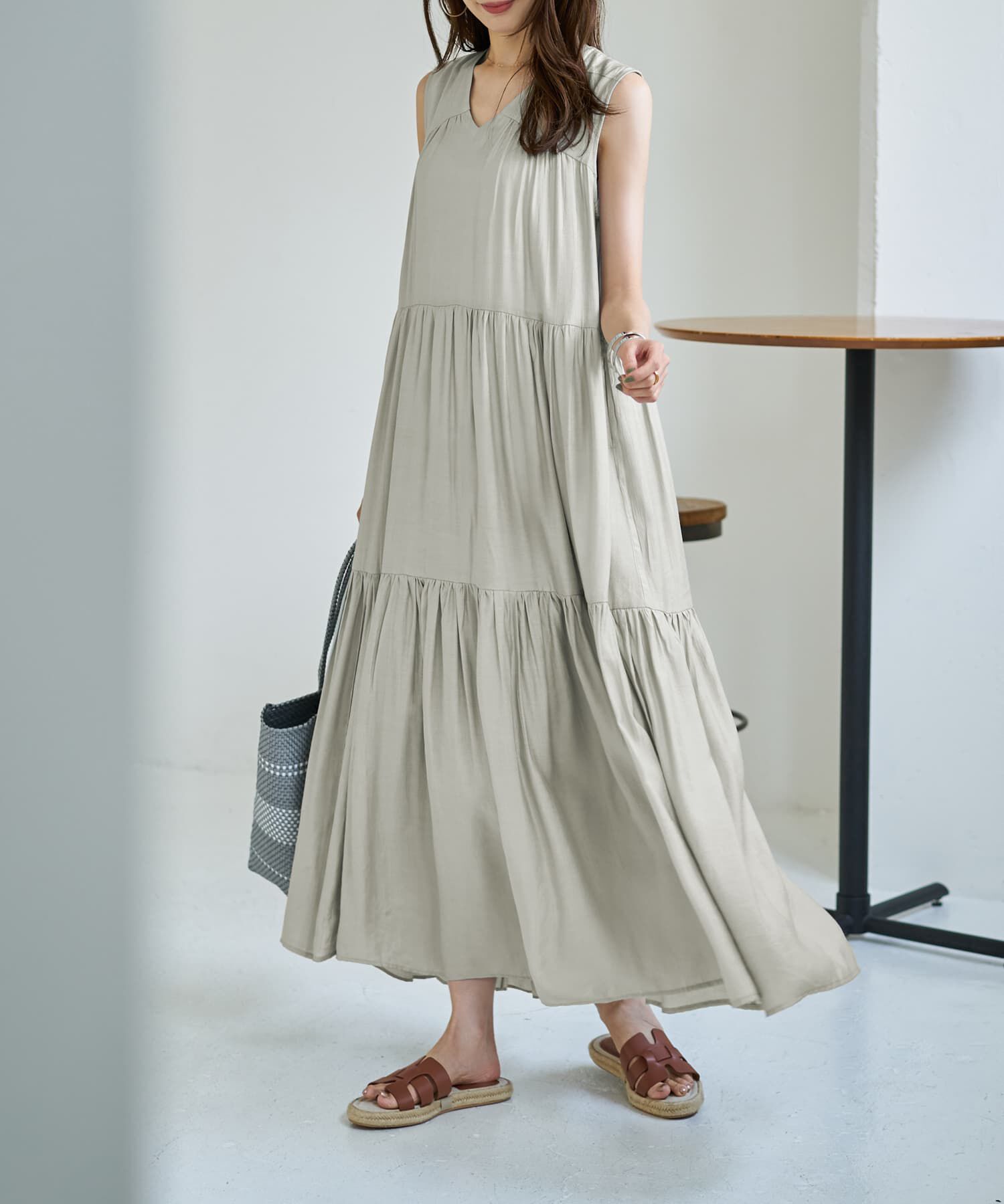 STYLE DELI「【LUXE】楊柳ティアードサマードレスB」|ワンピース|ブライトグレー