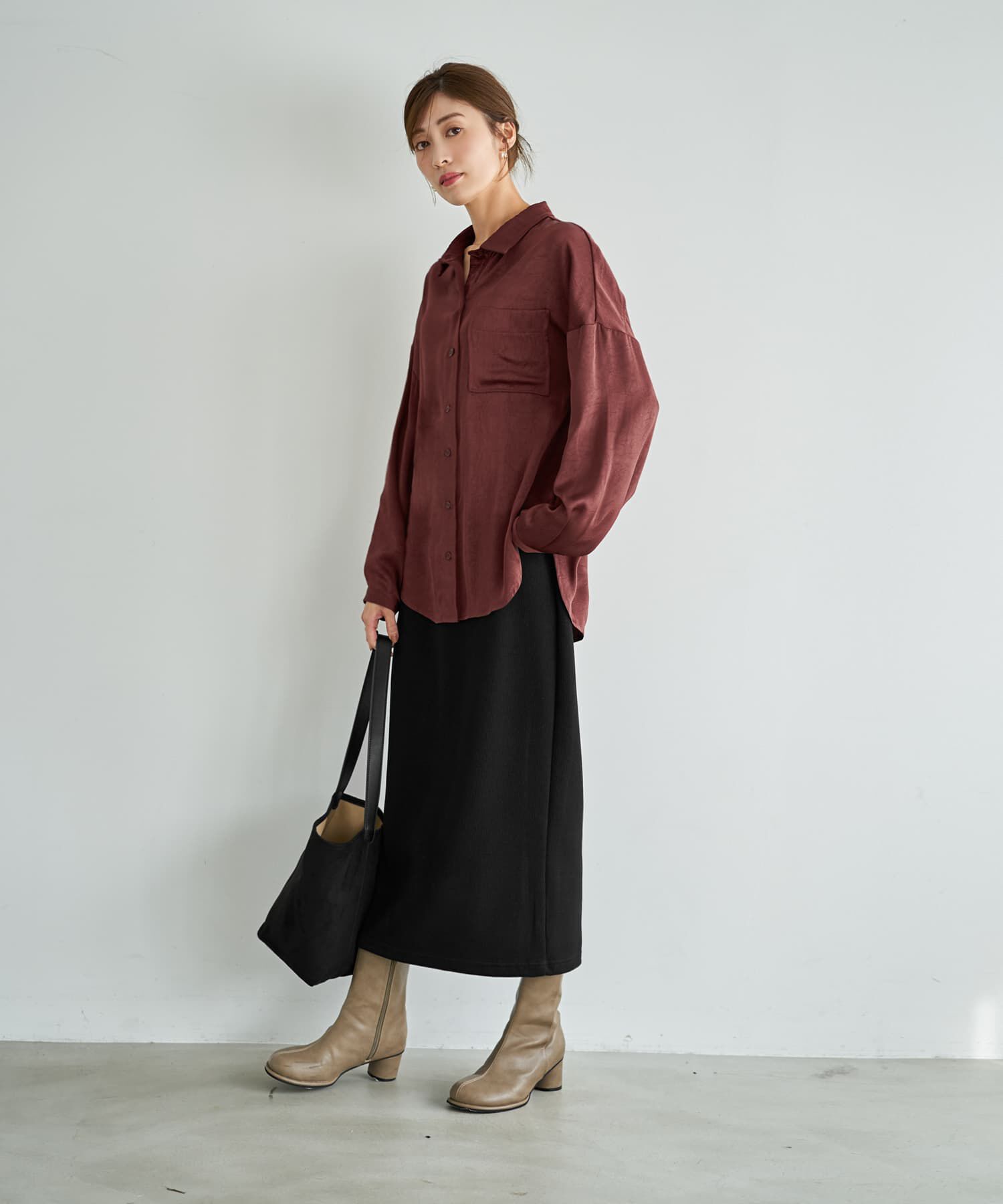 STYLE DELI「【LUXE】シボ入りとろみサテンシャツB」|シャツ・ブラウス|