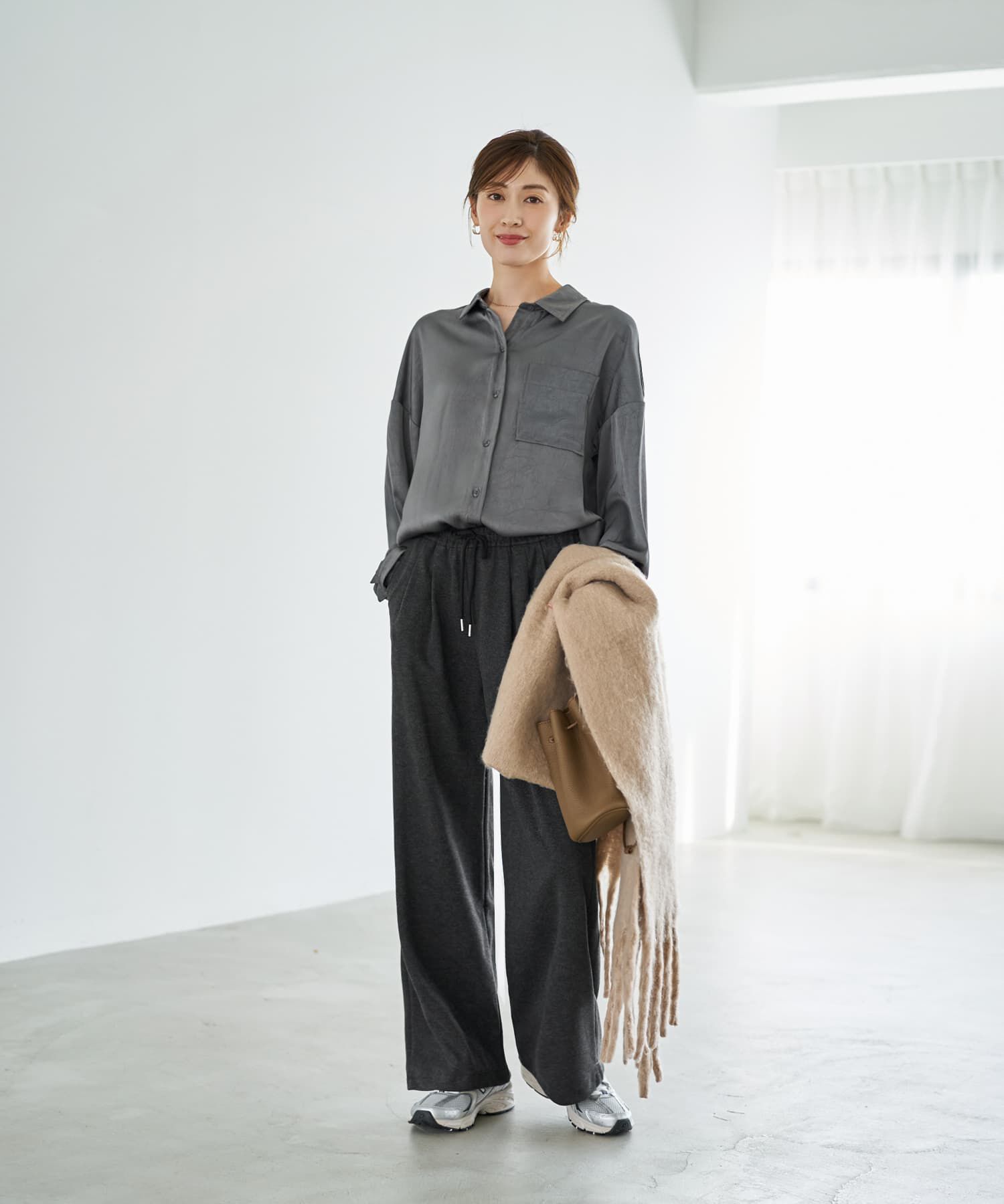 STYLE DELI「【LUXE】シボ入りとろみサテンシャツB」|シャツ・ブラウス|