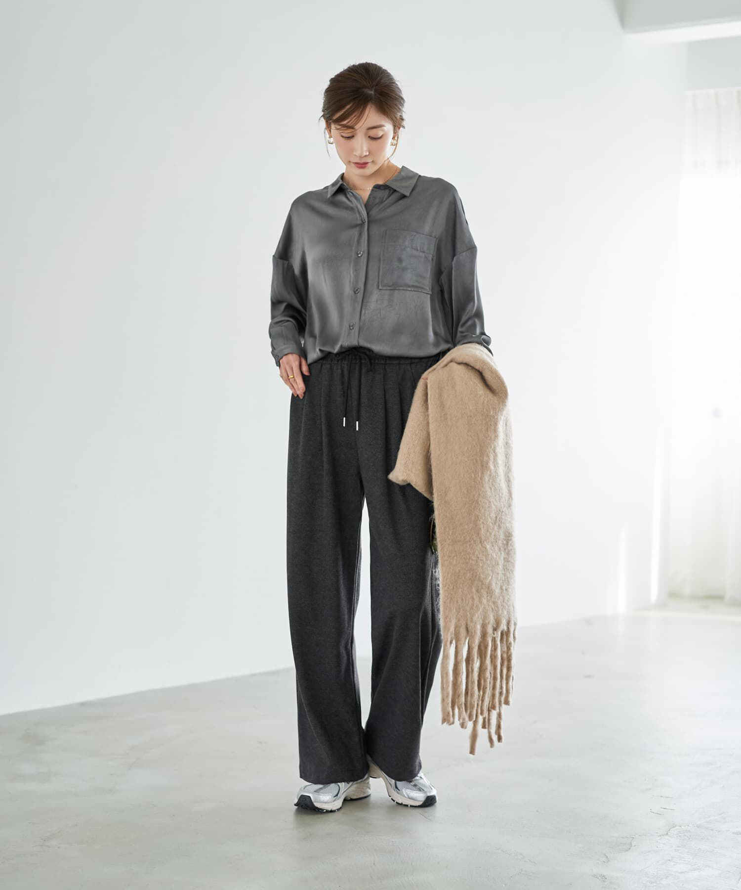 STYLE DELI「【LUXE】シボ入りとろみサテンシャツB」|シャツ・ブラウス|