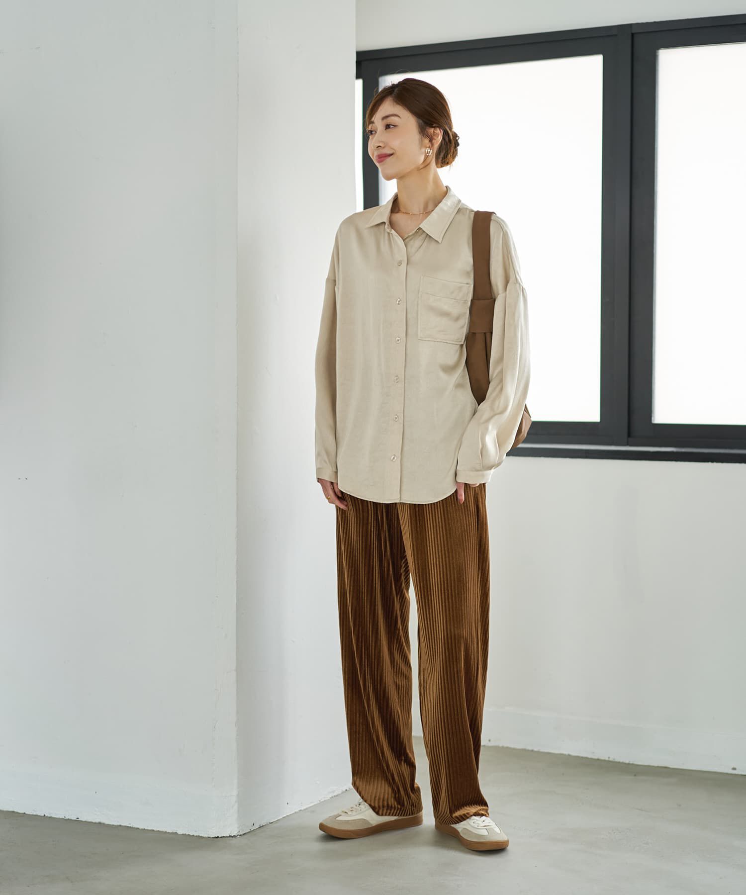 STYLE DELI「【LUXE】シボ入りとろみサテンシャツB」|シャツ・ブラウス|