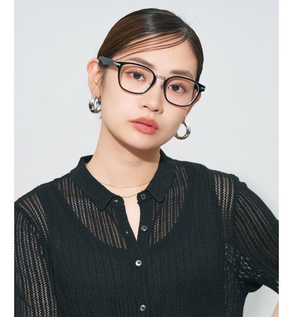  「ウェリントン型 メガネ | レザー調 ラバーテンプル ズレ落ち防止 メンズ ビジネス レンズ交換券付」|メガネ|ブラック
