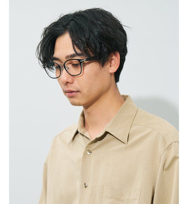  「ウェリントン型 メガネ | レザー調 ラバーテンプル ズレ落ち防止 メンズ ビジネス レンズ交換券付」|メガネ|