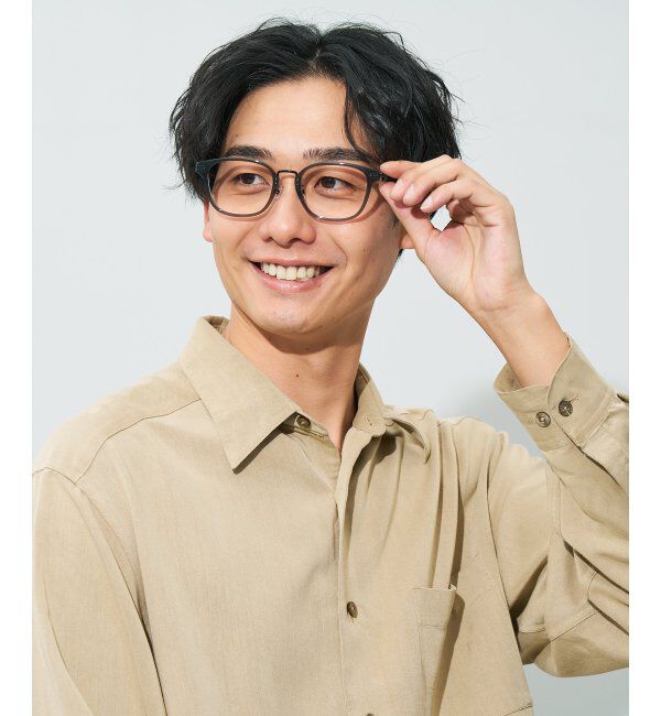  「ウェリントン型 メガネ | レザー調 ラバーテンプル ズレ落ち防止 メンズ ビジネス レンズ交換券付」|メガネ|