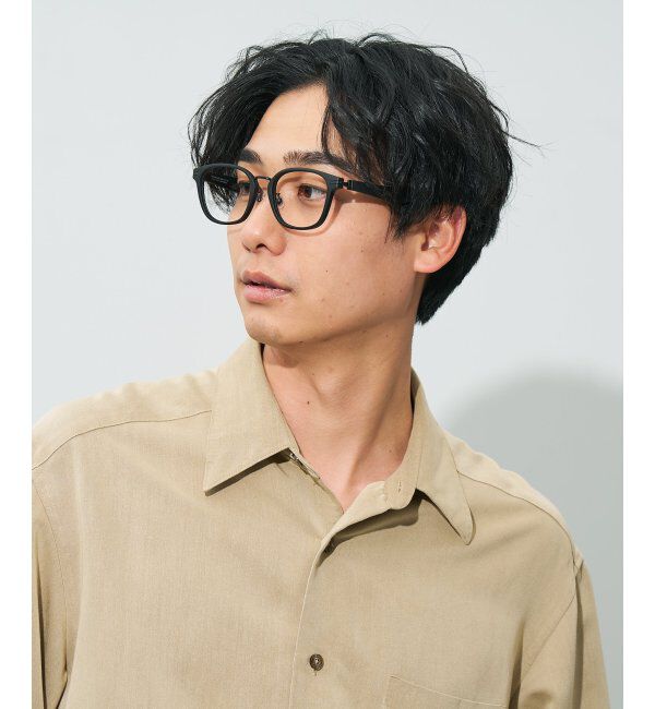  「ウェリントン型 メガネ | レザー調 ラバーテンプル ズレ落ち防止 メンズ ビジネス レンズ交換券付」|メガネ|