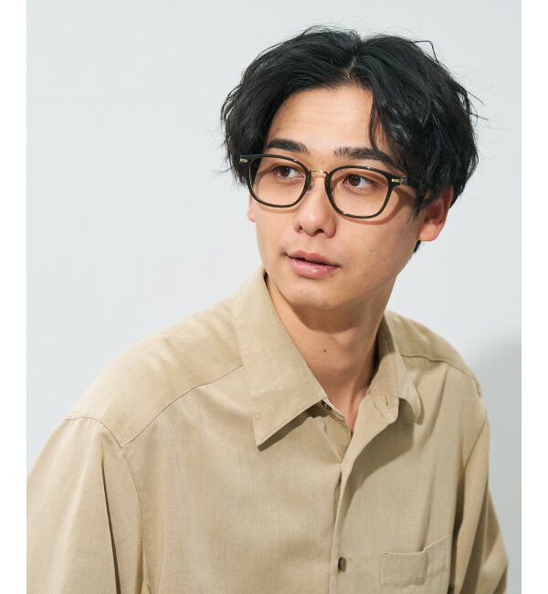  「ウェリントン型 メガネ | レザー調 ラバーテンプル ズレ落ち防止 メンズ ビジネス レンズ交換券付」|メガネ|